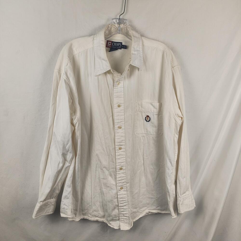 Chaps Shirt Mens XL White Twill Long Sleeve Button Up Ralph Lauren Casual